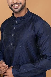 Picture of Enticing Navy Blue Colored Designer Kurta and Churidar Set for Sangeet or Engagement