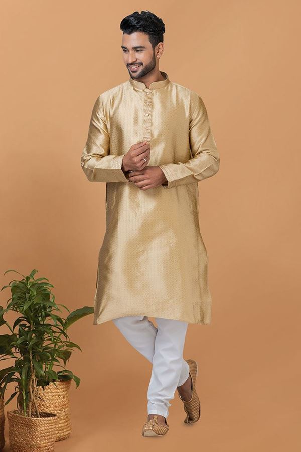 Picture of Artistic Silk Mens Designer Kurta and Churidar Set for Festive or Wedding