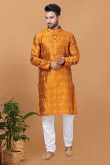 Picture of Delightful Mustard Mens Designer Kurta and Churidar Set for Festive or Haldi