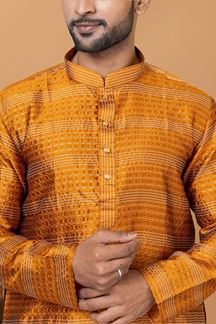 Picture of Delightful Mustard Mens Designer Kurta and Churidar Set for Festive or Haldi