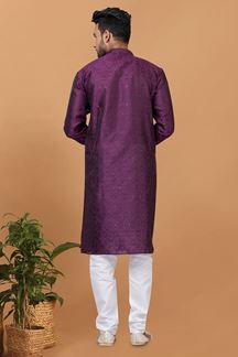 Picture of Impressive Purple Silk Mens Designer Kurta and Churidar Set for Festive or Engagement