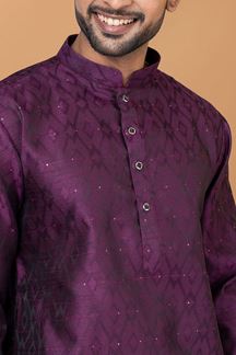 Picture of Impressive Purple Silk Mens Designer Kurta and Churidar Set for Festive or Engagement