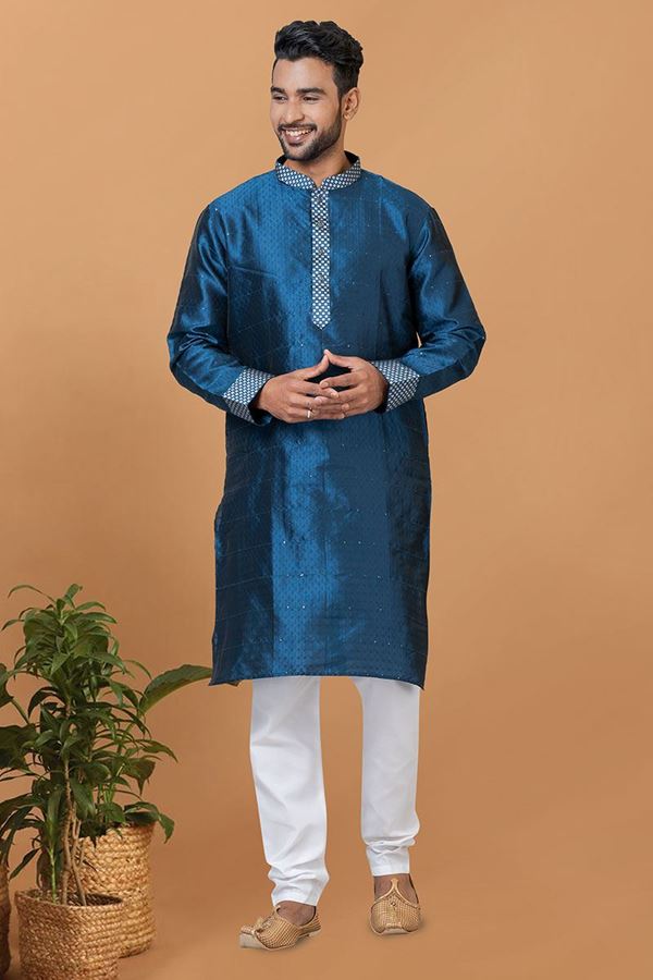 Picture of Royal Silk Mens Designer Kurta Set for Festive or Sangeet