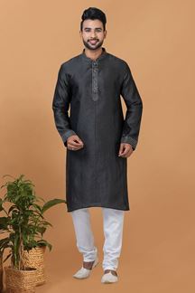 Picture of Spectacular Black Colored Designer Kurta and Churidar Set for Sangeet or Party