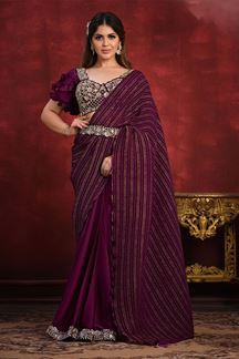 Picture of Creative Wine Designer Saree for Wedding, Engagement, or Sangeet