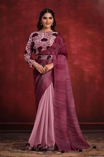 Picture of Charismatic Wine Half and Half Designer Saree for Sangeet, Engagement, or Reception