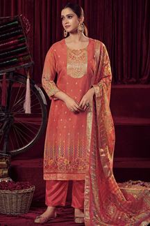 Picture of Delightful Orange Designer Salwar Suit for Festival and Party (Unstitched suit)