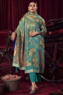 Picture of Astounding Turquoise Colored Designer Salwar Suit for Festival and Party (Unstitched suit)