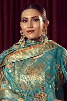 Picture of Astounding Turquoise Colored Designer Salwar Suit for Festival and Party (Unstitched suit)