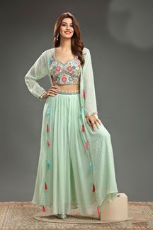 Picture of Irresistible Sea Green Designer Jacket Style Indo-Western Suit for Engagement or Sangeet