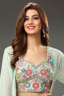 Picture of Irresistible Sea Green Designer Jacket Style Indo-Western Suit for Engagement or Sangeet