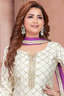 Picture of Classy Off-White Anarkali Designer Salwar Kameez for Engagement, Party, Wedding, and Festive