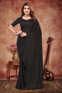 Picture of Magnificent Black Georgette Designer Saree for Party 