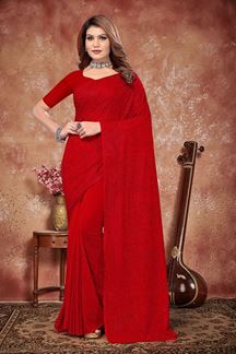 Picture of Impressive Red Georgette Designer Saree for Party and Reception