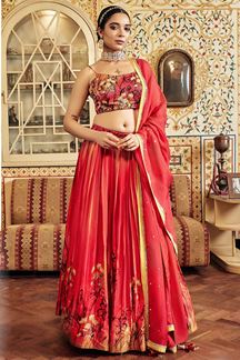 Picture of Artistic Red Designer Indo-Western Lehenga Choli for Sangeet or Wedding