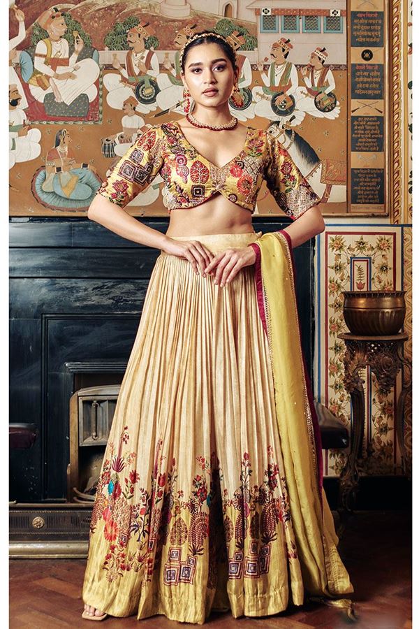Picture of Magnificent Light Yellow Designer Indo-Western Lehenga Choli for Wedding or Sangeet