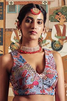 Picture of Irresistible Sky Blue Designer Indo-Western Lehenga Choli for Sangeet or Engagement