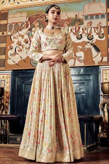 Picture of Stunning Beige Floral Designer Indo-Western Lehenga Choli for Wedding or Engagement