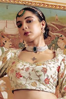 Picture of Stunning Beige Floral Designer Indo-Western Lehenga Choli for Wedding or Engagement