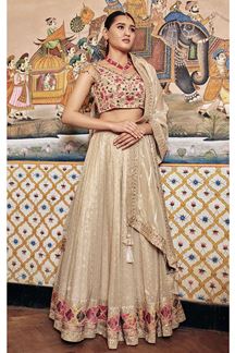 Picture of Astounding Beige Gold Designer Lehenga Choli for Wedding or Engagement