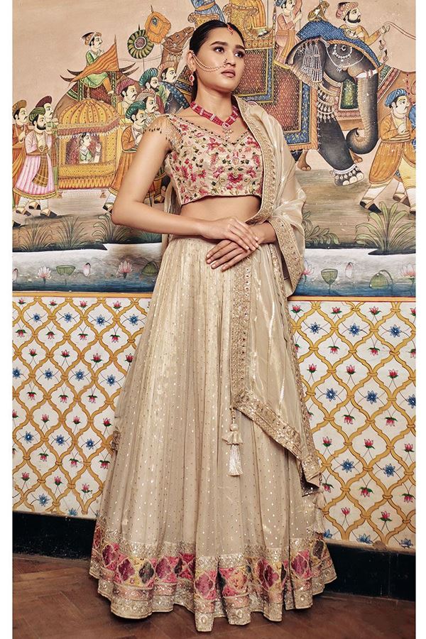 Picture of Astounding Beige Gold Designer Lehenga Choli for Wedding or Engagement