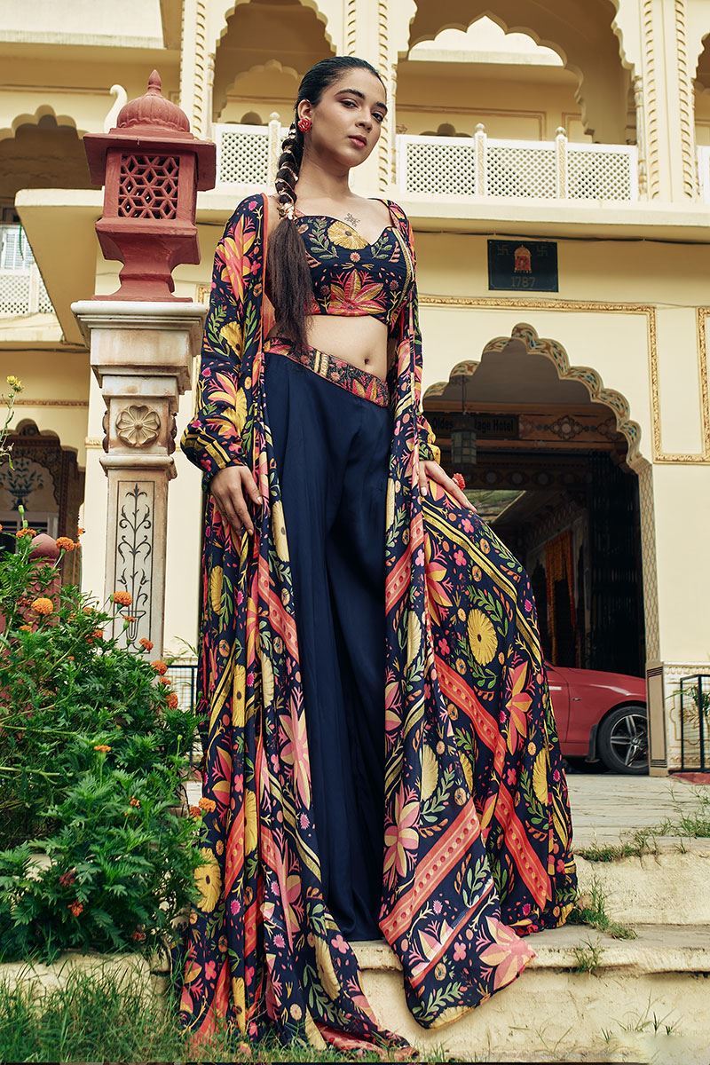 Indo Western Dress, Overcoat Style, Wedding Wear, Bridal Collection,  Marriage Guest Wear, Anarkali Tunic, Crop Top and Jacket, Custom Made - Etsy