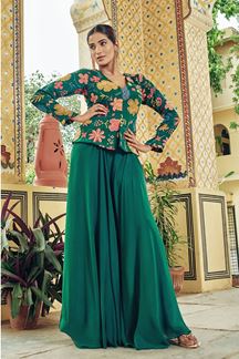 Picture of Charming Green Designer Indo-Western Dress with Jacket for Sangeet and Mehendi