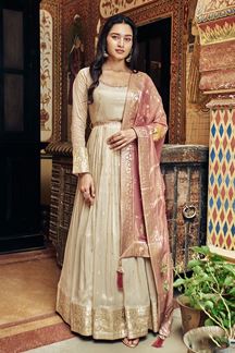 Picture of Delightful Beige Designer Anarkali Suit for Wedding and Reception