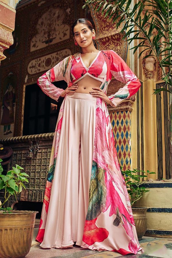 Picture of Impressive Pink Designer Indo-Western Dress with Jacket for Sangeet or Engagement