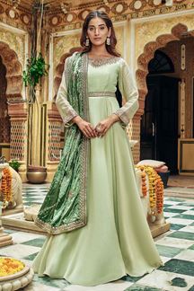 Picture of Glorious Designer Anarkali Suit with Velvet Dupatta for Wedding and Reception