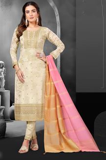 Picture of Charming Cream Silk Designer Salwar Suit for Wedding, and Engagement