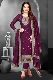 Picture of Ethnic Wine Silk Designer Salwar Suit for Festive or Party
