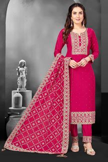 Picture of Flawless Pink Silk Straight cut Salwar Suit for Wedding or Festive