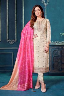 Picture of Captivating Peach Silk Designer Salwar Suit for Wedding and Engagement