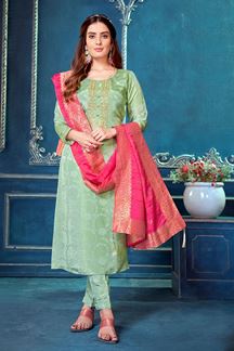 Picture of Splendid Pista Silk Designer Salwar Suit for Wedding or Festive