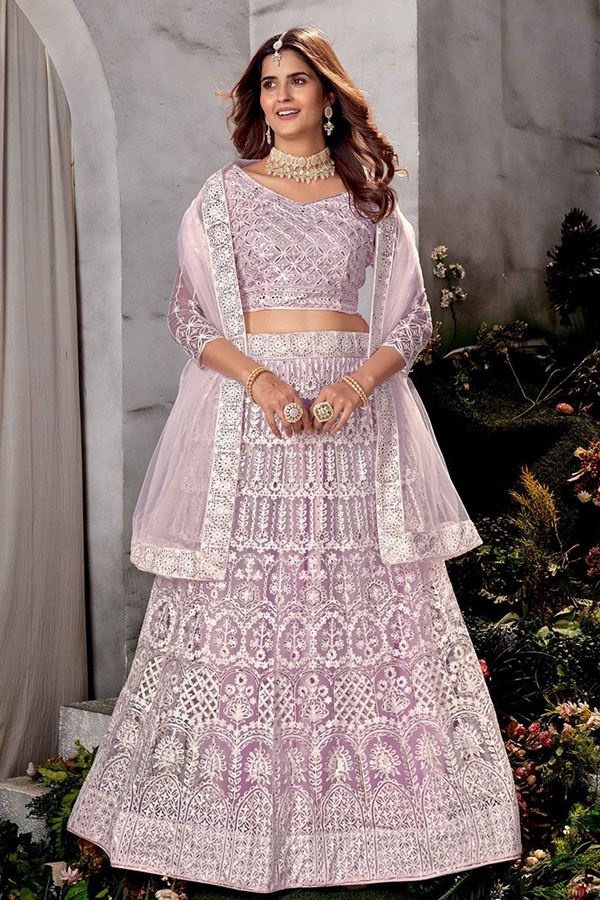 Picture of Stylish Lavender Net Designer Lehenga Choli for Sangeet or Engagement