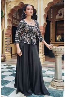 Picture of Smashing Black Floral Designer Indo-Western Suit for Sangeet and Reception
