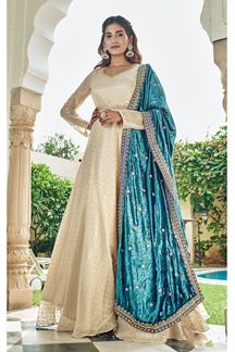 Picture of Charismatic Beige Designer Anarkali Suit for Wedding and Reception