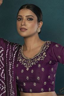 Picture of Mesmerizing Cream and Purple Dola Silk Designer Lehenga Choli for Haldi, Mehendi, and Sangeet