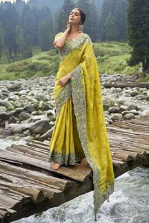 Picture of Glorious Lemon Yellow Designer Saree for Wedding, Engagement and Reception