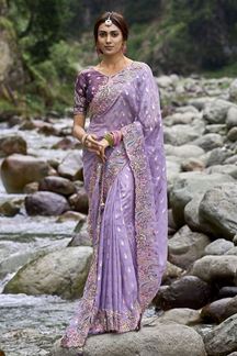 Picture of Impressive Lavender Designer Saree for Wedding, Engagement and Reception