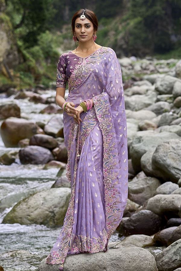 Picture of Impressive Lavender Designer Saree for Wedding, Engagement and Reception