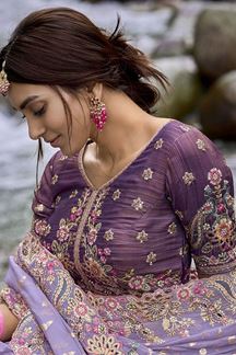 Picture of Impressive Lavender Designer Saree for Wedding, Engagement and Reception