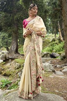 Picture of Heavenly Cream Silk Designer Saree for Wedding, Engagement and Reception