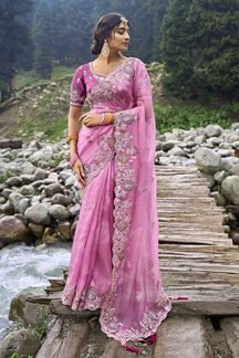 Picture of Magnificent Pink Silk Designer Saree for Wedding, Engagement and Reception