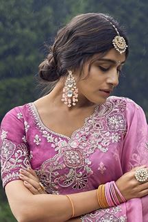 Picture of Magnificent Pink Silk Designer Saree for Wedding, Engagement and Reception