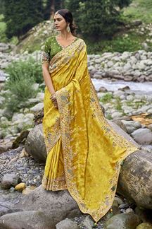 Picture of Artistic Yellow Designer Saree for Wedding, Engagement and Reception