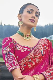 Picture of Traditional Pink Banarasi Silk Designer Saree for Wedding and Reception