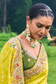 Picture of Fascinating Yellow Banarasi Silk Designer Saree for Wedding and Haldi