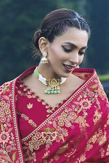 Picture of Outstanding Dark Pink Banarasi Silk Designer Saree for Wedding and Reception